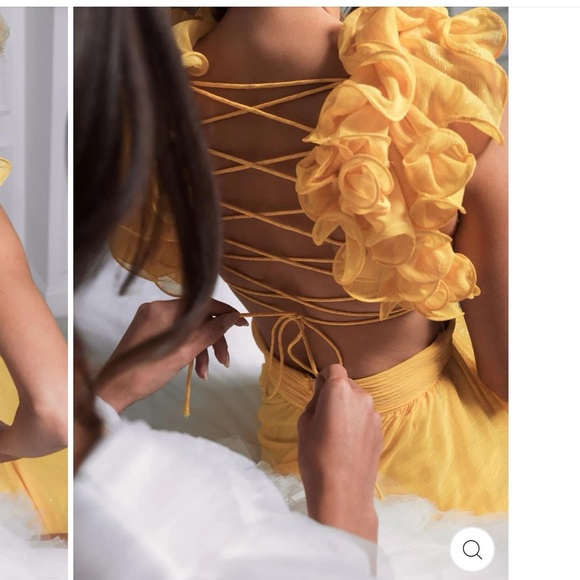 ❌SOLD❌Mac Duggal NWT 6 flutter sleeve yellow marigold gown corset back popular - Picture 3 of 8